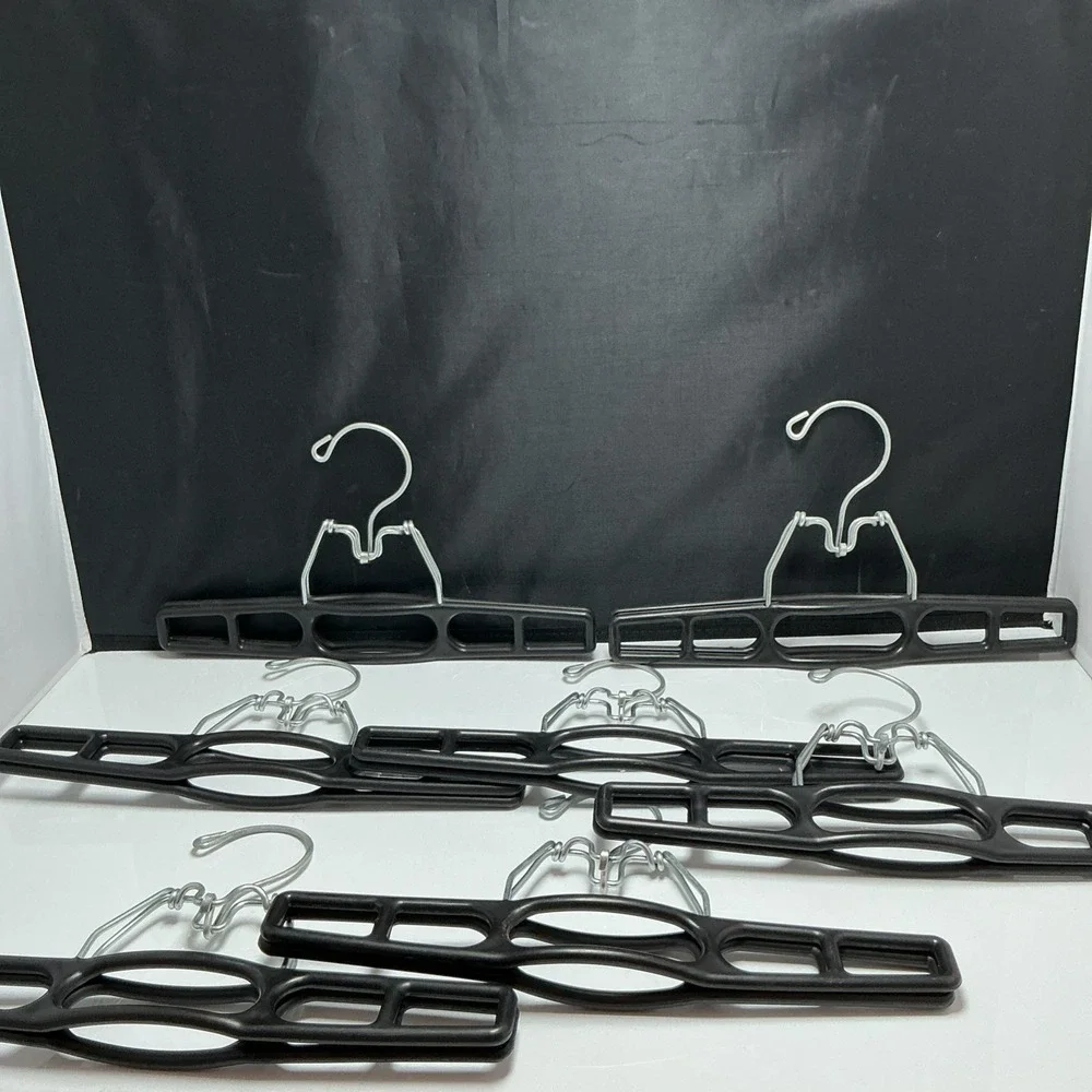 Lot of 7 Vintage Tamor Style Plastic Clamp Hangers Black Pants Skirt Retro Set